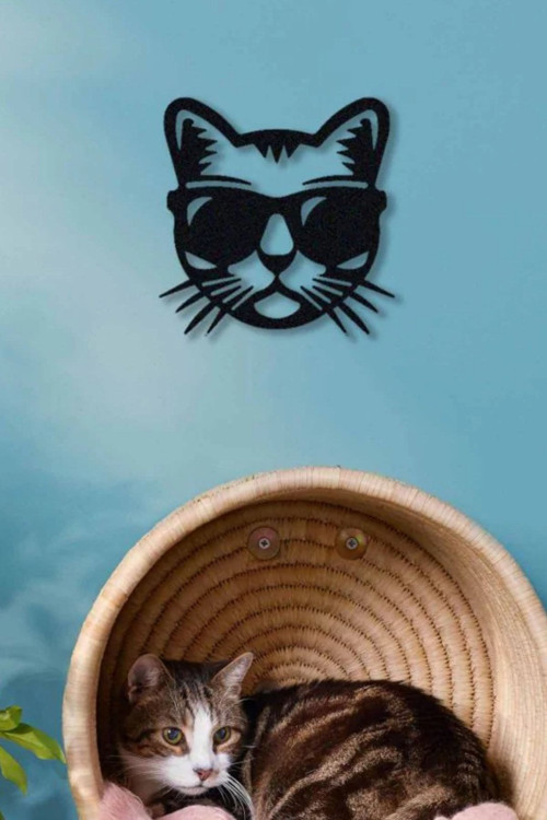 kedi Metal Tablo - Sevimli Ve Cool Dekoratif Metal Duvar Tablosu - 49X50 Cm