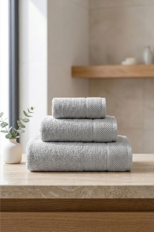 Be-0829St-Gy %100 Pamuk Gri 3 Lü Set, 30X50 Cm, 50X90 Cm, 70X140 Cm Havlu Seti