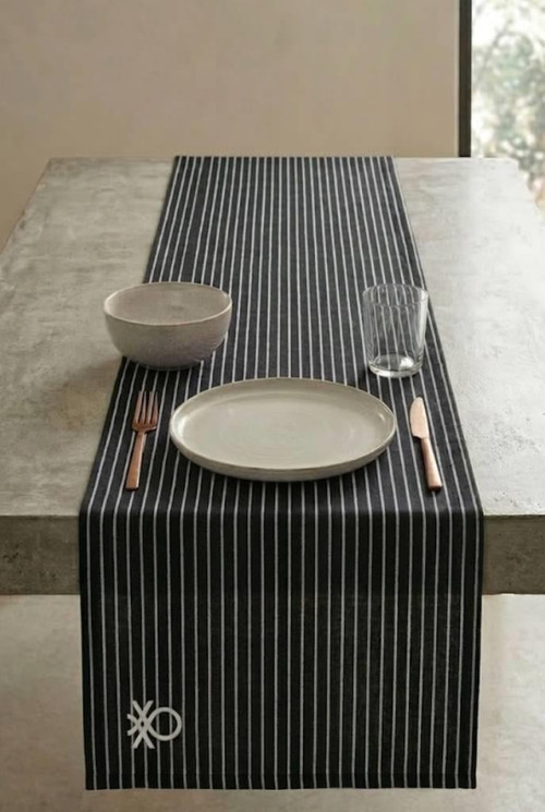 Be-28458-Bk %100 Pamuk Siyah Çizgili 40*140 Cm Runner