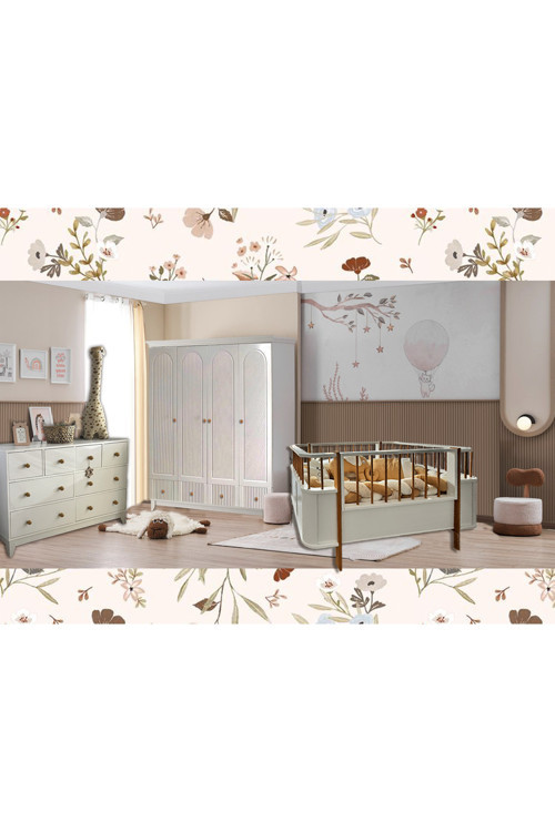 %100 Mdf Bohem Mega Ahşap Beyaz Bebek Odası Takımı (4 Kapılı Dolap& Bonnie Şifonyer & Büyüyen Beşik)
