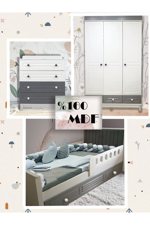 %100 Mdf Stella Gri Maxı Kapitoneli Bebek Odası Takımı