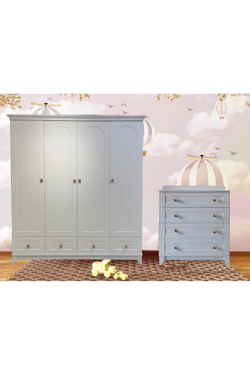 %100 Mdf Oslo Düz Desen 4 Kapılı Bebek&Çocuk Gardırop & Oslo Düz Desen Bebek&Çocuk Şifonyer