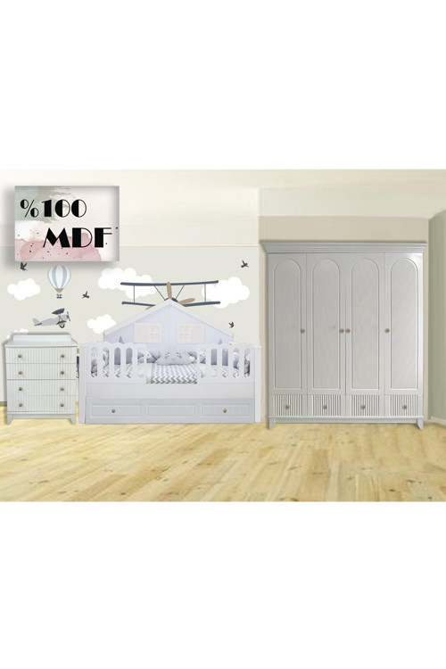 %100 Mdf Bohem Duvar Çatılı Mega Bebek & Çocuk Odası Takımı