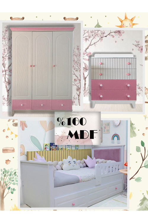 %100 Mdf Bohem Pembe Maxi Bebek&Çocuk Odası Takımı