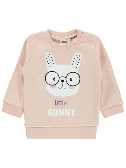 Little Bunny Baskılı 6-18 Ay Sweatshirt - Pudra