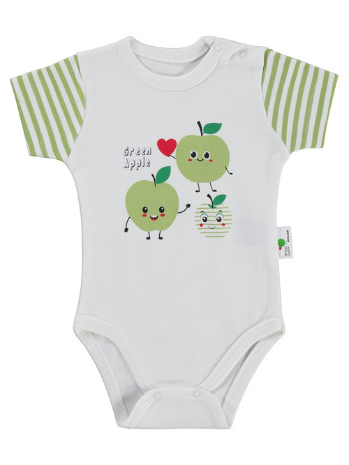 Baby Yeşil Ema Kokulu Kısa Kol 1-12 Ay Çıtçıtlı Badi - Ekru