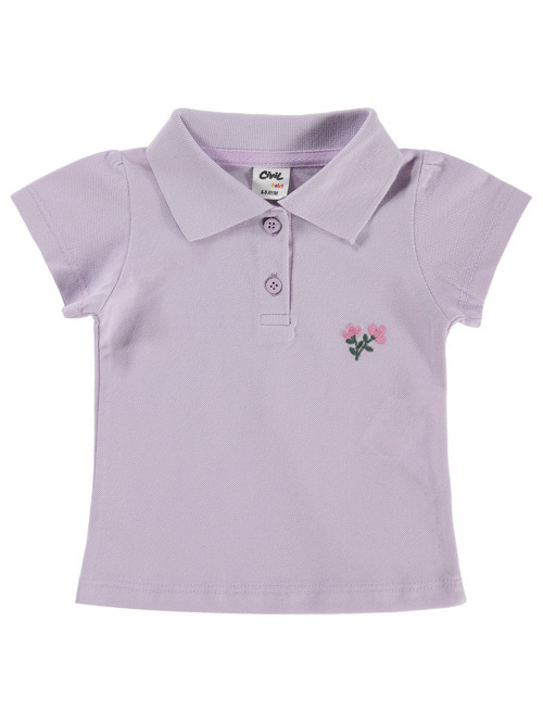 Çiçek Nakışlı Basic 6-18 Ay Tişört - Lila
