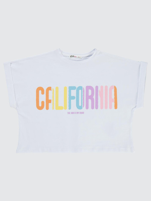 California Baskılı 10-13 Yaş Tişört - Beyaz