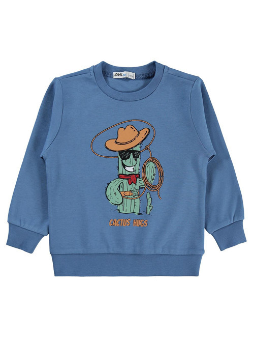 Kovboy Kaktüs Baskılı 2-5 Yaş Sweatshirt - Mavi