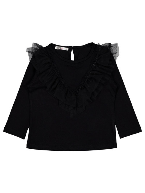 Tül Fırfırlı 2-5 Yaş Sweatshirt - Siyah