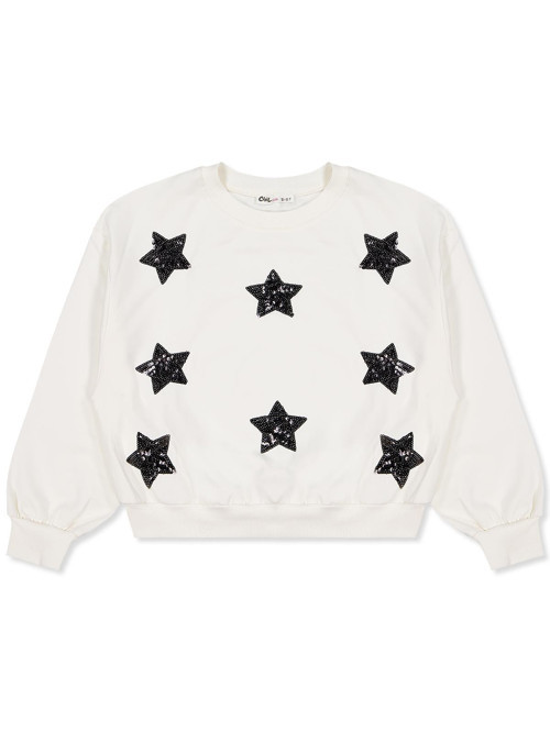 Yıldızlar Nakışlı 10-13 Yaş Sweatshirt - Ekru