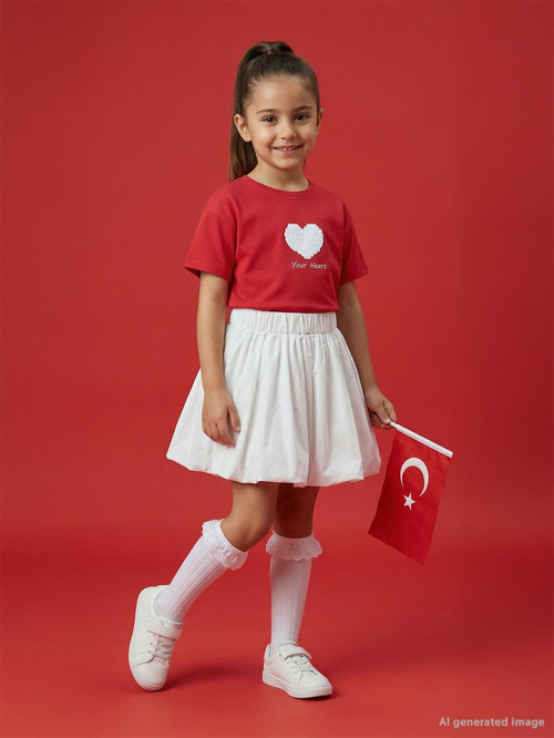 Kalpli 4-9 Yaş Tişört - Kırmızı