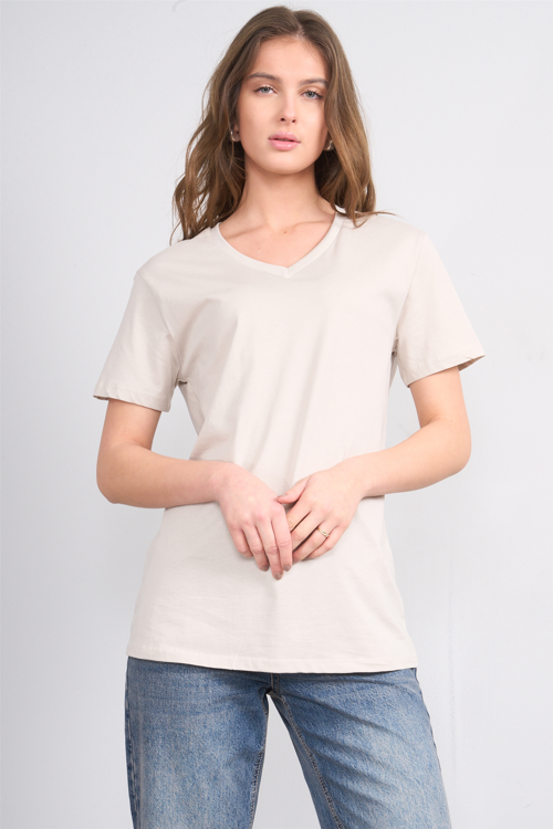 Çetinkaya Fithit 3265 Bayan V Yaka 30/1 Penye Regular Basic T-shirt Vizon