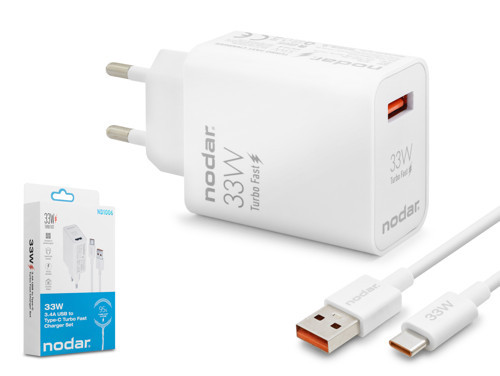 ND1006 Type-C Hızlı Şarj Seti 33W USB Adaptörlü - Beyaz