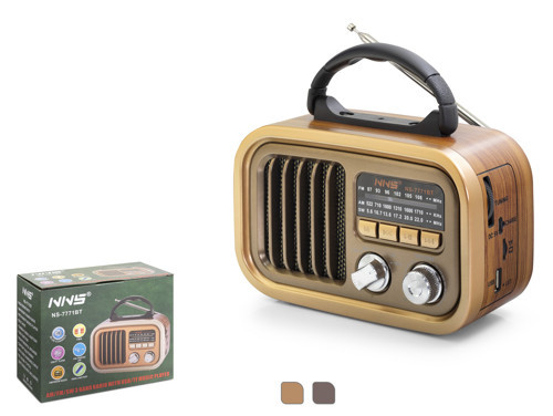 NS7771BT Bluetooth Nostaljik FM Radyo TWS USB TF Taşınabilir Hoparlör - Kahverengi