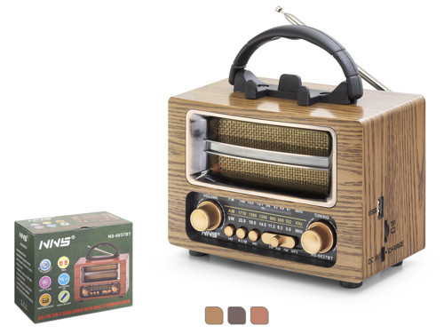 NS6637BT Bluetooth Nostaljik FM Radyo TWS USB TF AUX Taşınabilir Hoparlör - Kahverengi