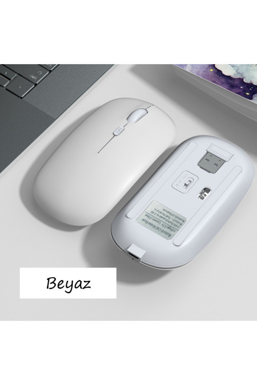 Macbook Uyumlu Laptop İpad Şarj Edilebilir Bluetooth + 2.4GHz Wifi Kablosuz Sessiz Mause Fare