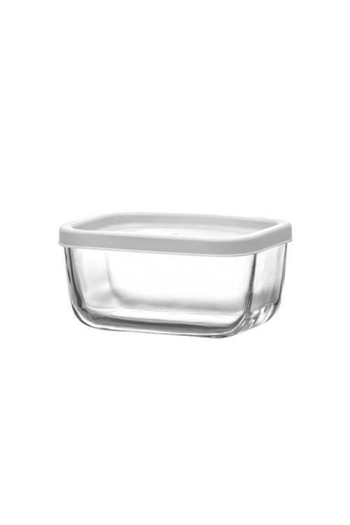 Cube Cam Saklama Kabı Tekli Küçük Boy 405 ml Dikdörtgen Beyaz Plastik Kapaklı (Kahvaltılık )