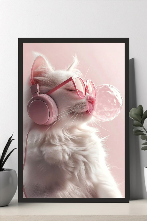 Kedi tasarımlı Çerçeve Görünümlü Mdf Tablo