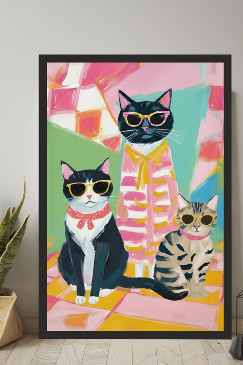 Kedi tasarımlı Çerçeve Görünümlü Mdf Tablo
