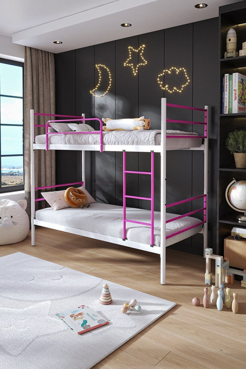 Trend Ranza 90x190 Yatak Uyumlu Koyu Pembe Ayrılabilir Metal Ranza Karyola