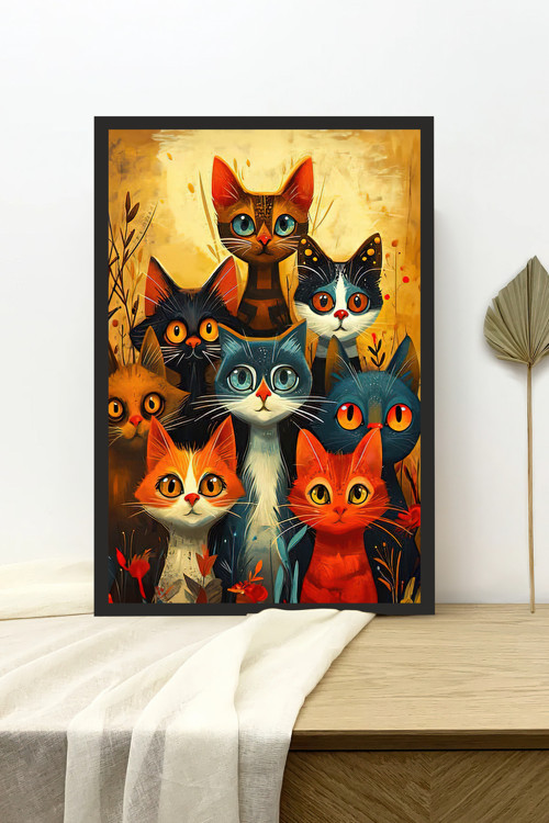 Kedi tasarımlı Çerçeve Görünümlü Mdf Tablo