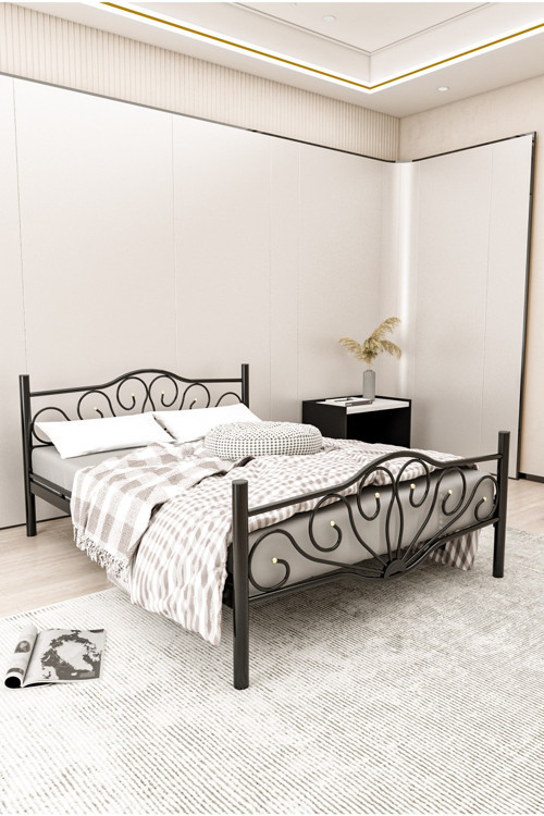 Lale Ferforje Karyola Siyah Çift Kişilik Metal Yatak 140x190, 140x200, 150x200, 160x200