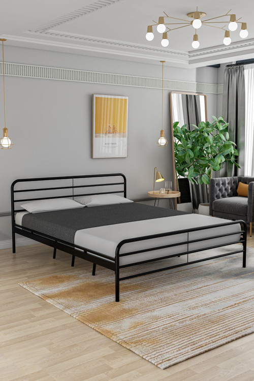 Milas Metal Karyola Siyah Çift Kişilik Ferforje Yatak 140x190, 140x200, 150x200, 160x200