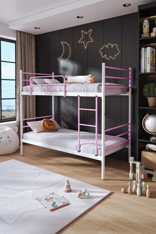 Trend Ranza 90x190 Yatak Uyumlu Açık Pembe Ayrılabilir Metal Ranza Karyola