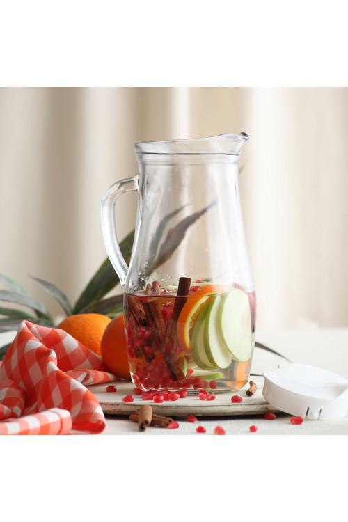 Misket Cam Sürahi Tekli 1,8 L Kulplu Beyaz Plastik Kapaklı