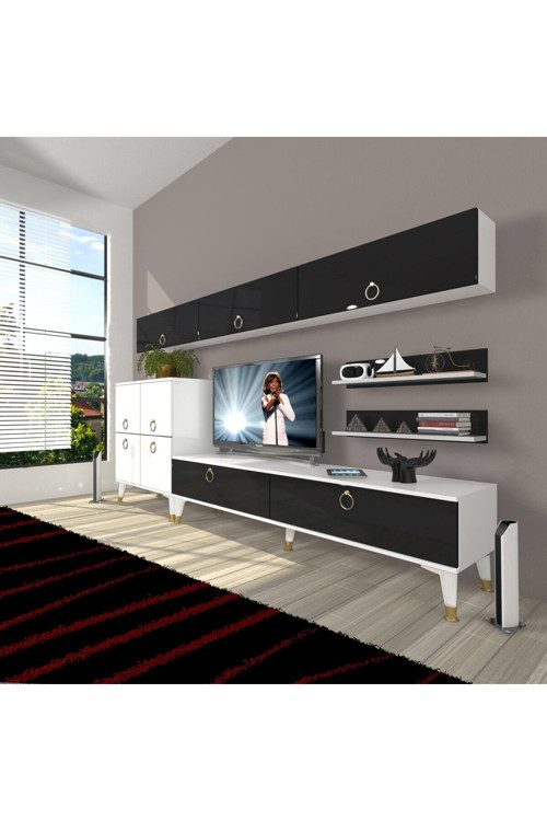 Eko 8 Mdf Std Gold Tv Ünitesi Tv Sehpası - Beyaz - Siyah