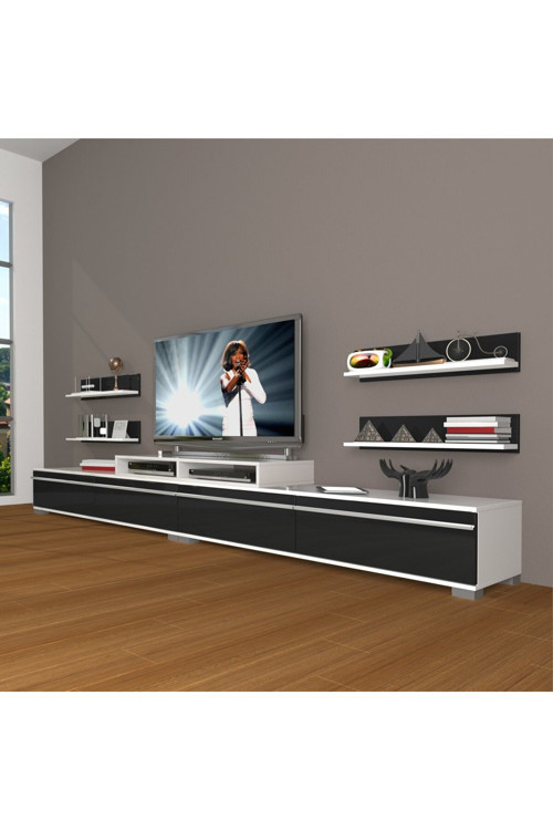 Ekoflex 360r Slm Tv Ünitesi Tv Sehpası - Beyaz - Siyah
