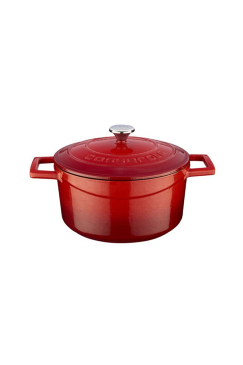 Finally Tahta Kaşık+ Döküm Tencere Çap 22 Cm Kırmızı Yuvarlak Folk Kapak