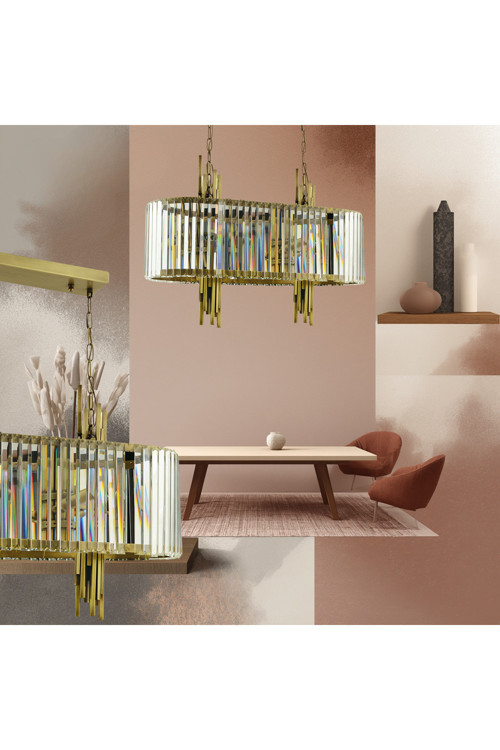 Straordinario Modern Tasarım Salon Sarkıt Avizesi Yemek Masası Üzeri 14'lü Sarı 90x100cm