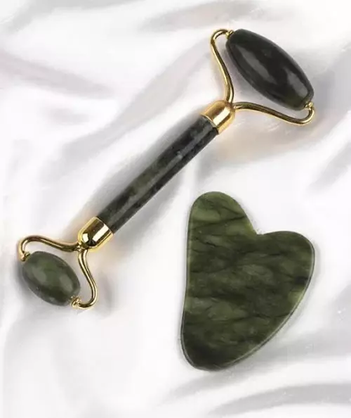 Yeşim Doğal Taş 2'li Özel Kutulu Set Face Roller + Gua Sha Masaj Taşı