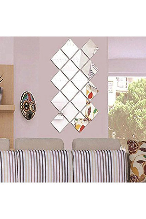 Dekoratif Kare Gümüş Pleksi 4 Adet 15x15cm ( Kendinden Yapışkanlı )