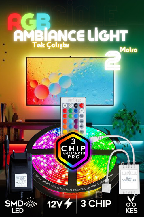 2 Metre Tv Arkası Tak Çalıştır 16 Renkli 4 Animasyonlu Yatak Odası Mutfak Bilgisayar Rgb Led