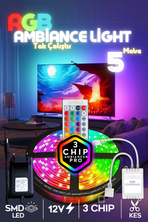 Tv Arkası Çocuk Yatak Odası Mutfak Salon Rgb Led Uzaktan Kumandalı Tak Çalıştır 5 Metre 2024argb5
