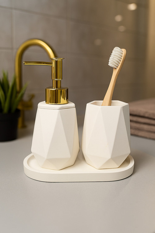 2'li Beton Banyo Seti – Sabunluk & Geniş Diş Fırçalık, Modern Tasarım