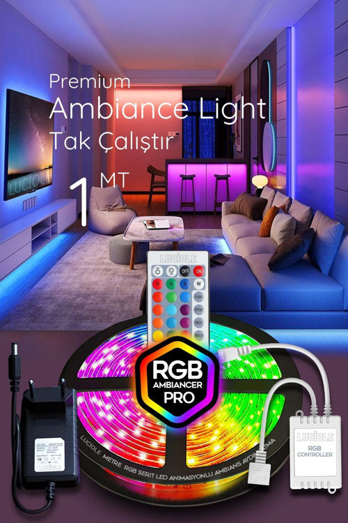 1 MT Şerit Led Animasyonlu Tak Çalıştır Kumandalı Rgb Işık Duvar Aydınlatma Ambiyans Lambader