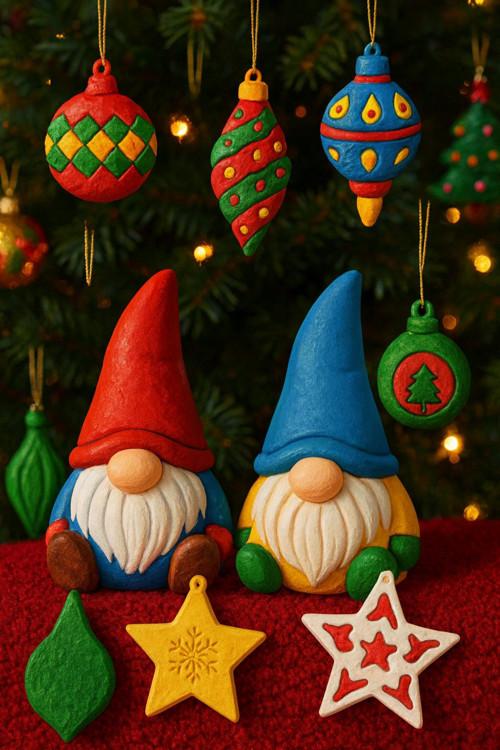 Yılbaşı Temalı Taştozu Boyama Seti – Cüce Figürlü & Süsler Dahil - Yılbaşı Süsleri