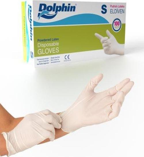Dolphin Beyaz Lateks Eldiven Pudralı (S) 100lü Paket