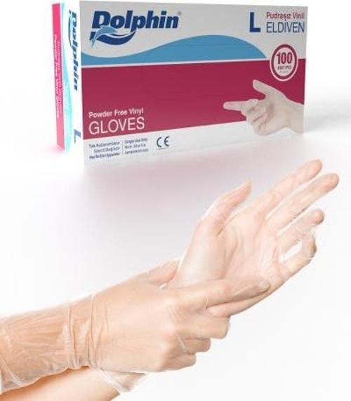 Dolphin Beyaz Vinil Eldiven Pudrasız (L) 100lü Paket