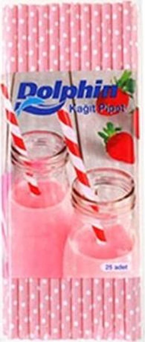 Dolphin Kağıt Pipet Beyaz Puantiyeli Pembe 20cm 25li
