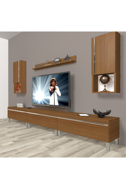 Eko 270ta Mdf Krom Ayaklı Tv Ünitesi Tv Sehpası - Naturel Ceviz