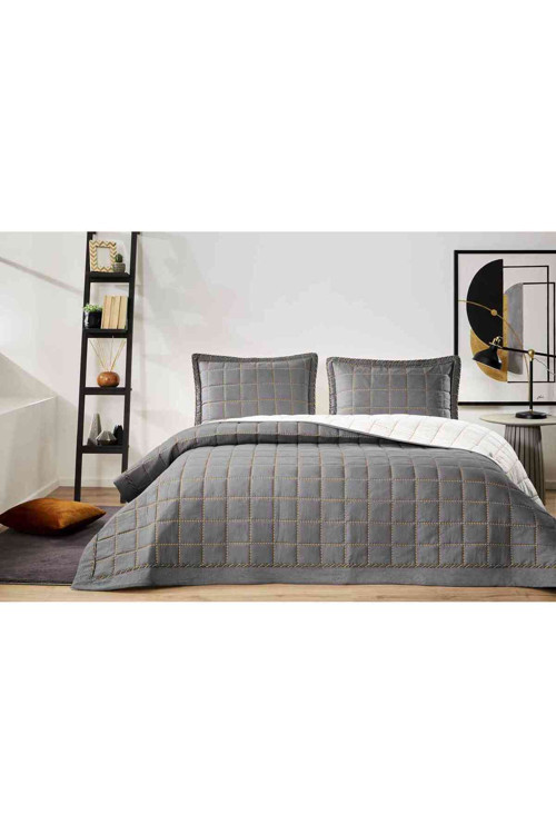 Yatak Örtüsü.Nakışlı Square Antrasit 240X250