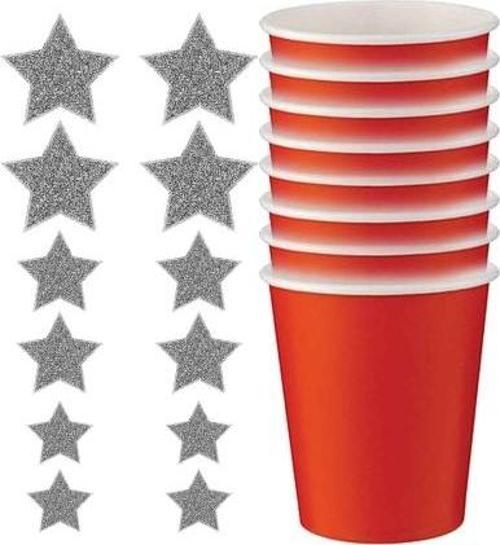 Roll-Up Kırmızı Karton Bardak ve Gümüş Yıldız Sticker Set 32 Parça
