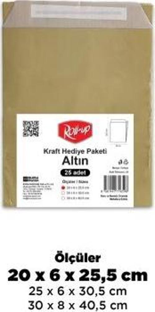 Roll-Up Kraft Hediye Paketi Altın 20x6x25,5x4,5 25li
