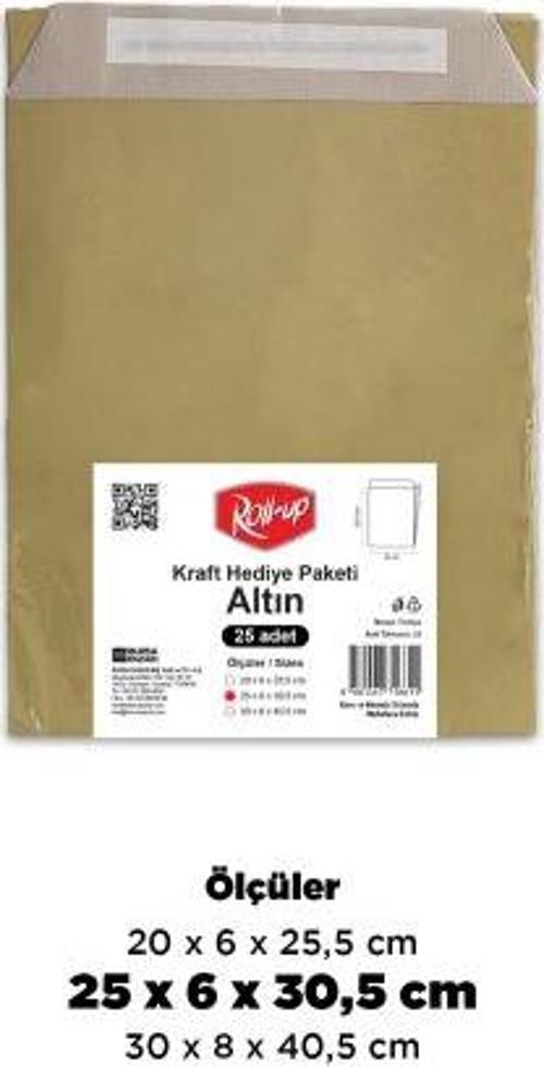 Roll-Up Kraft Hediye Paketi Altın 25x6x30,5x4,5cm 25li
