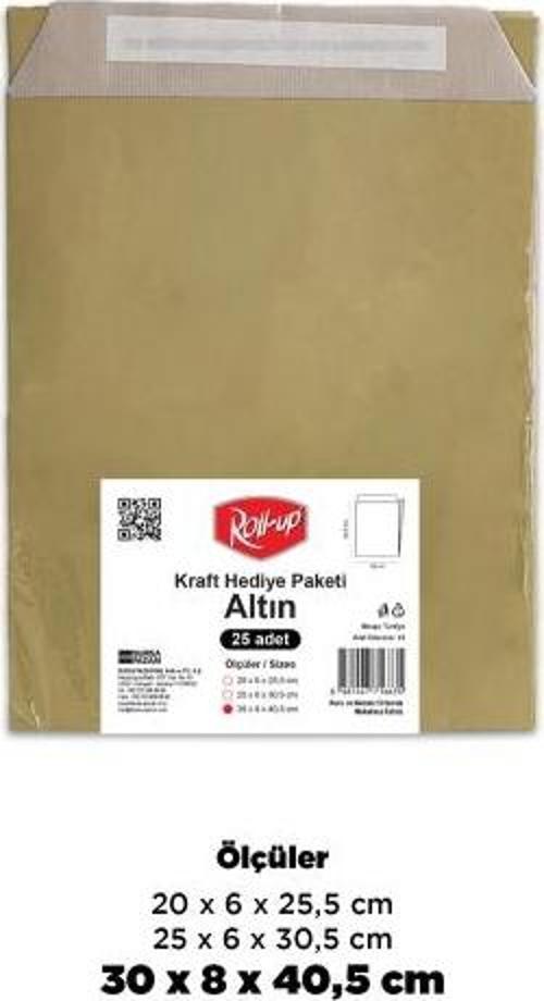 Roll-Up Kraft Hediye Paketi Altın 30x8x40,5x4,5 25li
